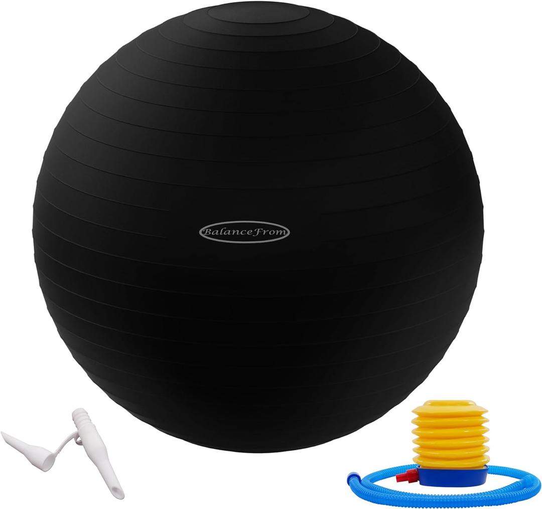 Anti-Burst and Slip Resistant Exercise Yoga Fitness Birthing Ball with Quick Pump, 2,000-Pound Capacity, Multiple Colors and Sizes (Black)