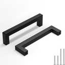 homdiy 5 Pack Black Cabinet Handles 4-1/2 Inch(115 mm) Hole Centers Matte Black Cabinet Pulls Stainless Steel Drawer Dresser Handles Square Bar Hardware Drawer Pulls Stainless Steel Dresser Hardware
