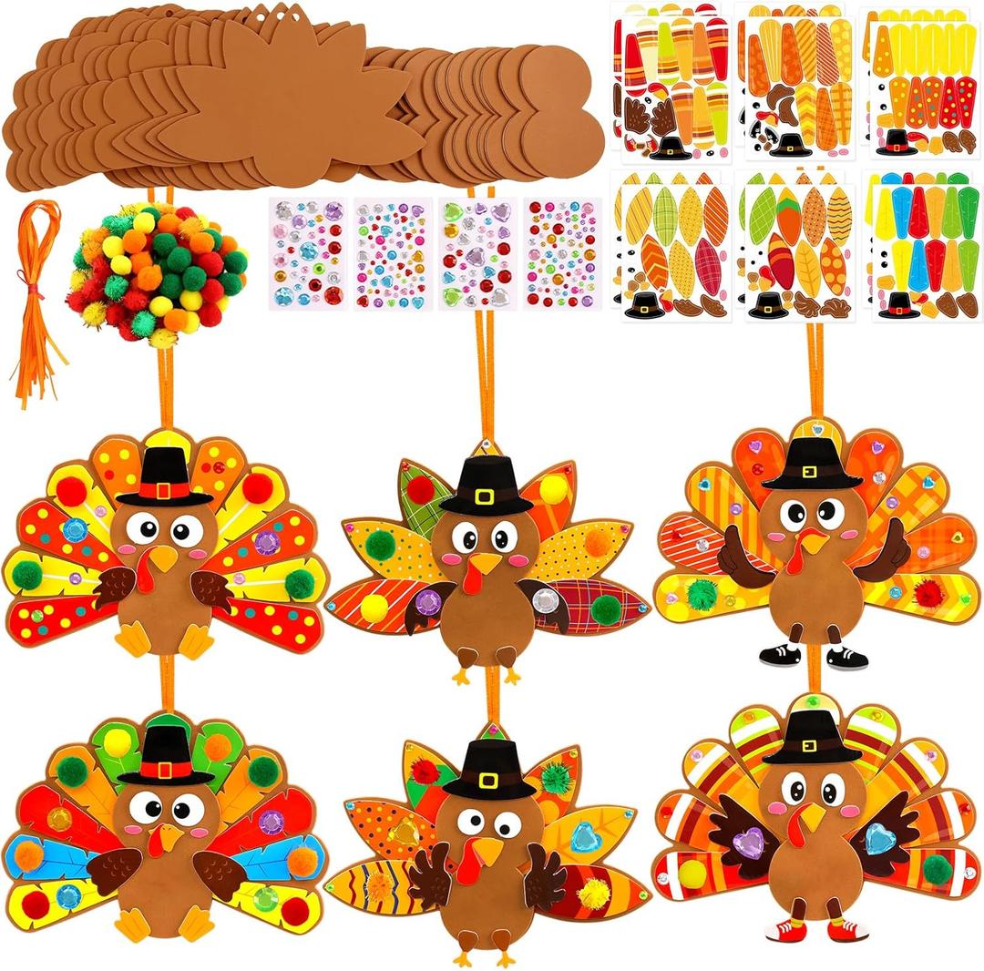 Fancy Land Thanksgiving Craft Kits for Kids DIY Turkey Ornaments Make Your Own Turkey Foam Decoration Activity for Thanksgiving Party Fall Themed Harvest Supplies 12 Sets