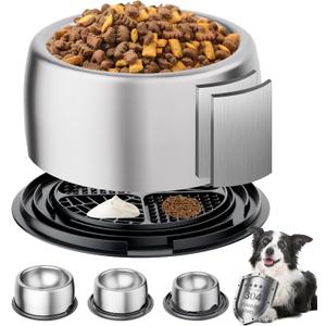 UPSKYPET 304 Stainless Steel Dog Bowls, Heavy Duty Dog Food Bowl with Extra Strong Non-Slip Mat, Thick Metal Base Water Bowl with Lick Mat for Large Dogs, Indoor/Outdoor (19.8 oz) (Black)