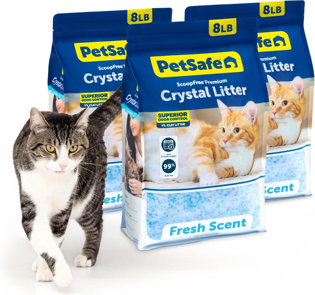 PetSafe ScoopFree Crystal Cat Litter, Fresh Scent, 8 lb, 3-Pack