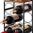 Wood Countertop Wine Rack No Need Assembly 6 Bottles Black + Rustic Brown