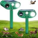 2026 Upgraded Solar Animal Repellent Ultrasonic Outdoor 2 Pack, IP65 Waterproof Deer Deterrent & Cat Repellent with Motion Sensor Strobe Light, Raccoon Rabbit Squirrel Repeller to Protect Yard Garden