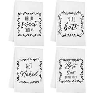 4 Pieces Funny Hand Towel with Sayings Decorative Kitchen Rustic Bath Hand Towels for Bathroom Kitchen Farmhouse Restroom, 16 x 24 Inch
