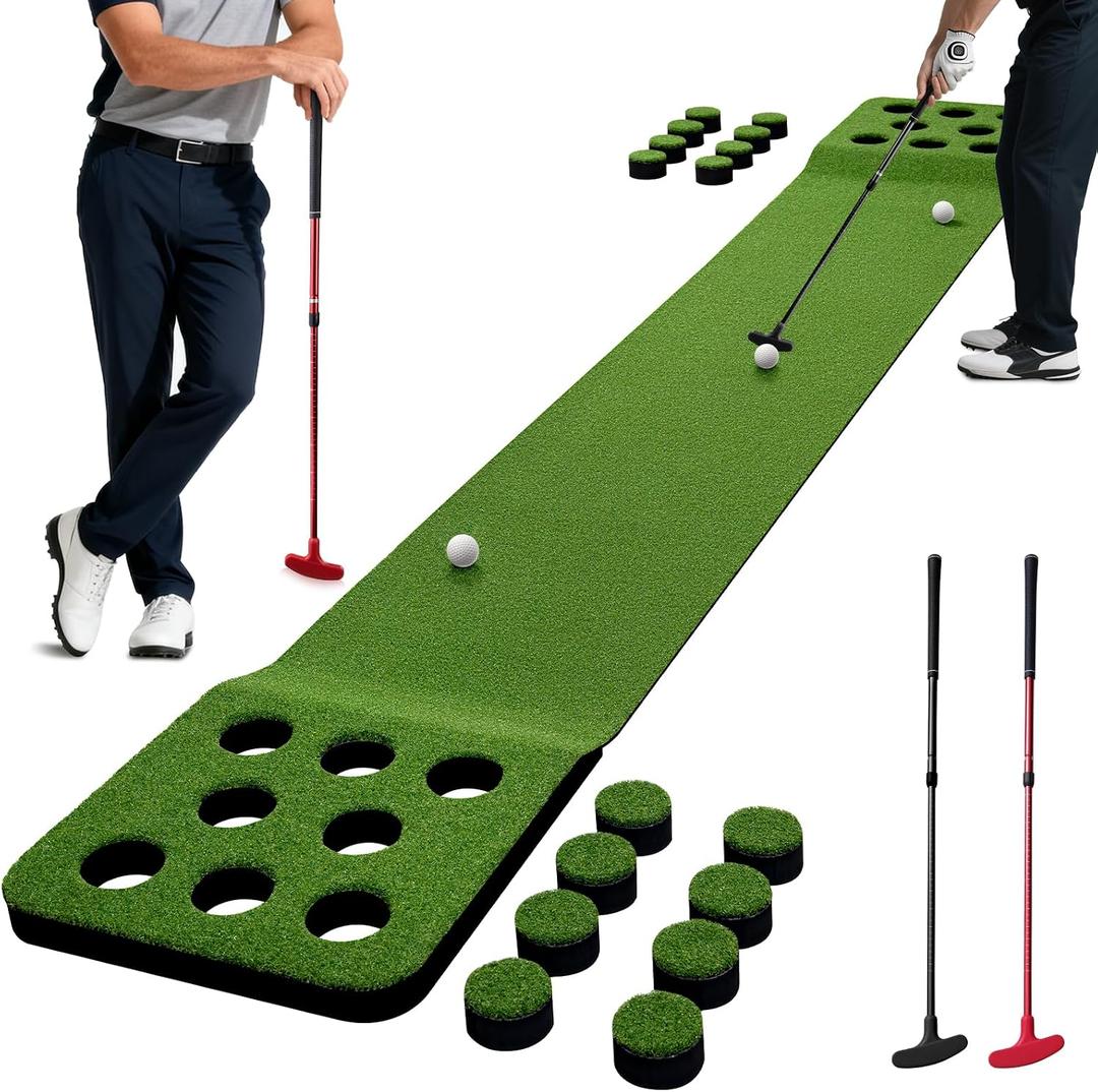 Wekin Indoor Putting Green Mat with 2 Putters, 2 Balls,12 Hole Covers, Golf Training Mat for Party Game, Great Gifts for Men, 10.5 feet x 1.5 feet