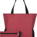 ETidy Large Capacity Foldable Tote Bag With Zipper Water-resistant SandproofWomen Beach Bag Handbag GymBag Travel ShoppingBag (Burgundy)