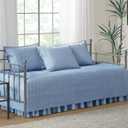 Comfort Spaces Daybed Cover- Luxe Double Sided -Quilting, All Season Cozy Bedding with Bedskirt, Matching Shams, 75'x39' Blue 5 Piece