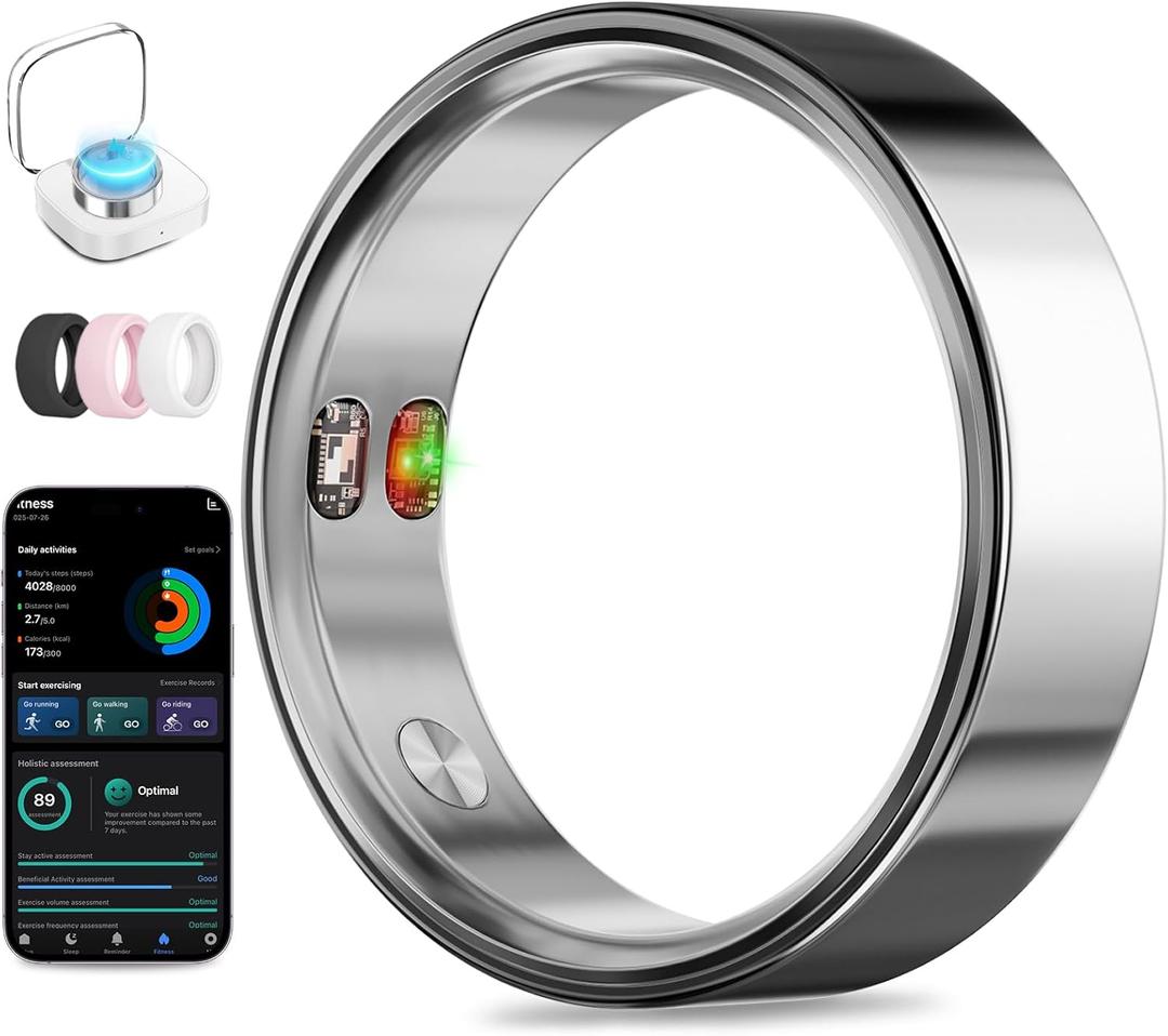 Smart Ring with Vibration Alerts, health tracker ring with Body Temperature Monitor, Heart Rate, Sleep & Fitness Tracking, Waterproof Activity Ring for Men & Women, No App Fees (Gunmetal Gray, 7#)