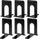 HappyHapi Book Ends, Bookends, Metal Bookend for Shelves, Non-Skid Book End to Hold Books, Black Book Stopper/Holder for Office Home Kitchen, 5.7X 4.9 X 6.5 in, 3 Pair(6 Pcs, Large) (size 7 - 3 pair)