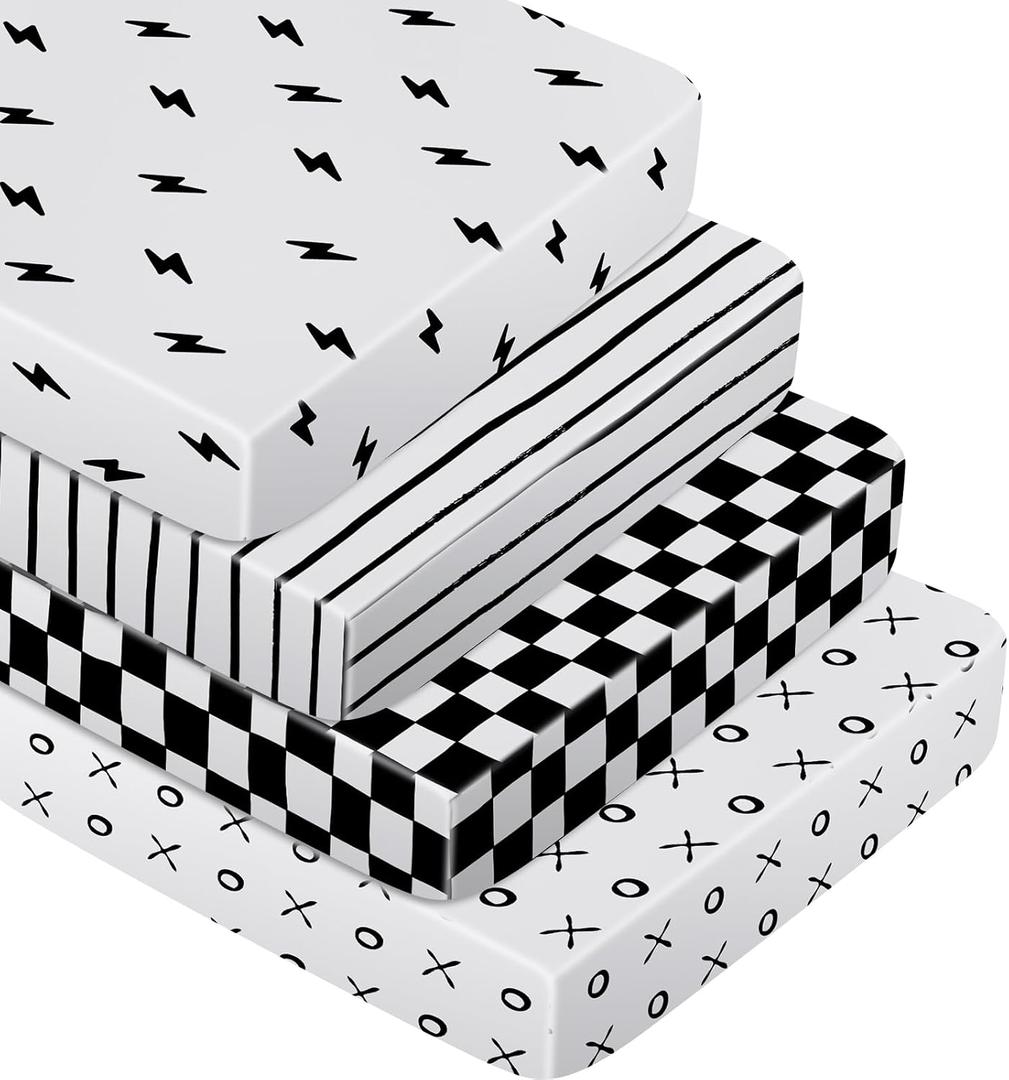 Moukeren 4 Pcs Black and White Crib Sheets for Baby Microfiber Baby Bassinet Soft Sheets Crib 52" x 28" for Standard Cribs Nursery Bedding