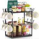 EsLuker.ly Coffee Station Bar Organizer Mug Holder Stand Countertop, 2 Tier Mug Cup Tree Rack for Kitchen Office, Storage Shelf with 12 Hooks, Creat Stylish Coffee Corner, Black