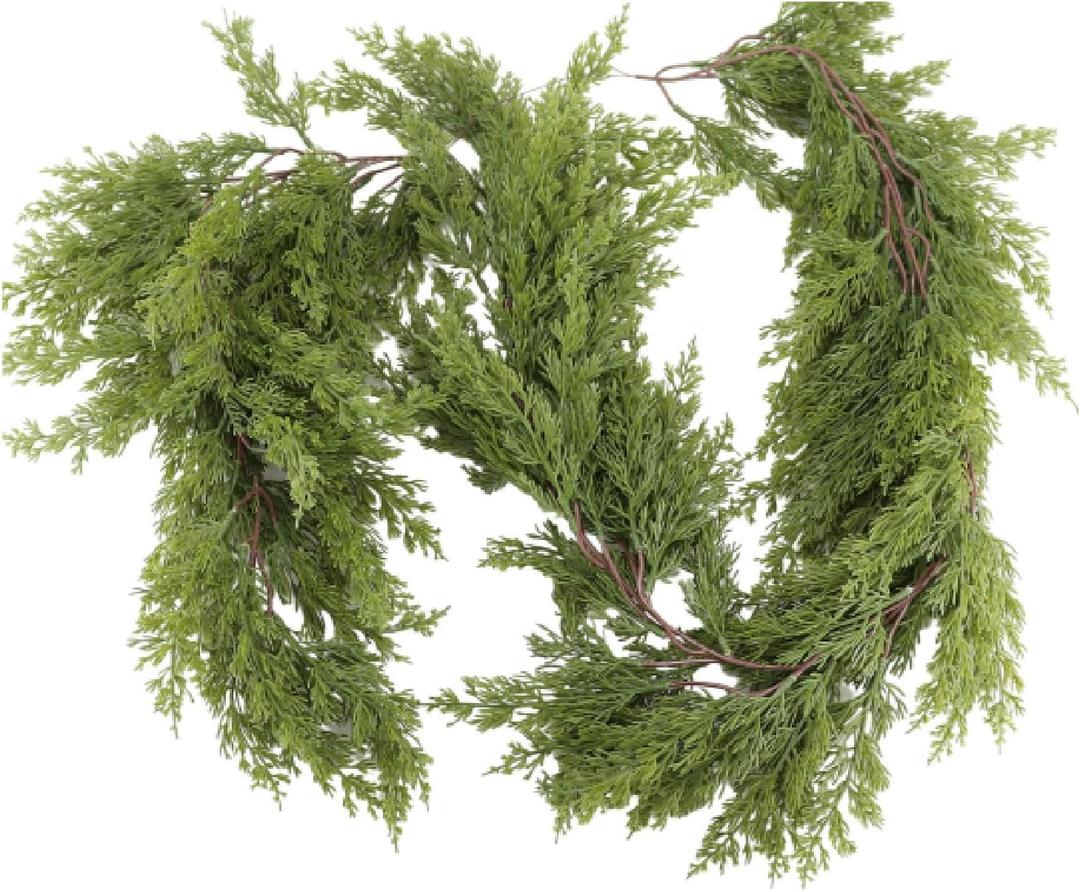 8.86 FT Real Touch Cedar Garland, Christmas Artificial Cedar Garland, Artificial Cypress Leaf Vine Wreath for Mantle/Table/Stairs/Outdoor Indoor Christmas Decorations (1Pcs)