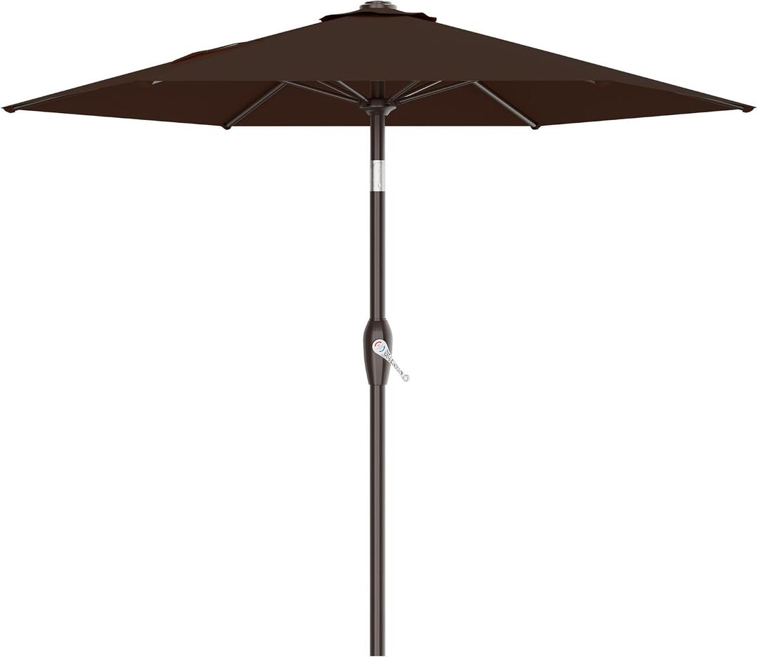 AreShark 7.5FT Patio Umbrella Table Market Umbrella with 6 Sturdy Ribs, Button Tilt/Crank, Heavy-Duty Outdoor Umbrellas for Pool, Deck, Garden and Backyard, Brown