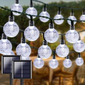LORRYTE 2-Pack 72FT 120 LED Crystal Globe Solar String Lights Outdoor, Waterproof Solar Lights for Outside, 8 Lighting Modes Patio Decor for Garden Yard Porch Wedding Party(Cool White) (2 Pack-120LED(Solar))