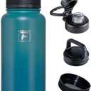 Fanhaw 32 oz Insulated Water Bottle  Portable Stainless Steel Flask with 3 Lids (Straw, Spout, Carabiner) | Leakproof, for Gym, Hiking, Work, Travel & Everyday Use (Green Blue)