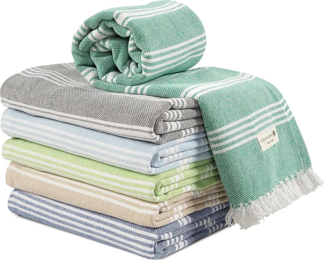 Casa Platino Turkish Beach Towels Set of 6, Lightweight and Soft Quick Dry Towels, Pre-Washed and Sand Free, Ideal for Travel, Summer Vacations, Family Trips, or Resort Pool Use 39"x71" Beach Grass