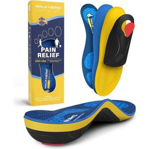 WalkHero Heavy Duty Orthotics Insoles, Plantar Fasciitis High Arch Support Shoe Inserts for 220+lbs, Remain Comfortable After Standing All Day (Mens 4-4.5 | Womens 6-6.5, Glacial Blue)