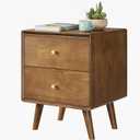 Solid Wood Nightstand with 2 Drawers, Walnut Mid Century Modern Nightstand, Wooden Night Stand, Small Side End Table with Storage for Bedroom