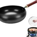 Gugxiom Suntuup Japanese Iron Pan, 28cm Cast Iron Wok, with Spatula, 2 Covers to Choose From, for Pots On Electric Stoves/Induction Cookers/Gas Stoves (Glass lid)