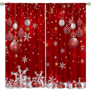 Merry Christmas Curtains, Merry Xmas Glitter Snowflake Window Treatments for Living Room Bedroom Kitchen Holiday Party Decor,Red Burgundy New Year Drapes 2 Panel Sets,42x54 Inch