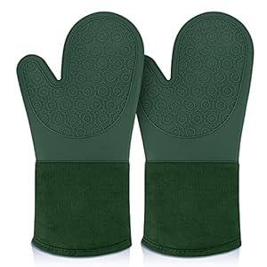 sungwoo Silicone Oven Mitts, Heat Resistant Oven Gloves with Quilted Liner Non-Slip Textured Grip Perfect for BBQ, Baking, Cooking and Grilling - 1 Pair 13.8 Inch Midnight Green