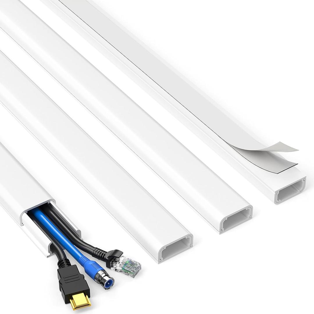Delamu TV Cord Hider, 62.8in Cable Hider, Cord Covers for Wires on Wall, Wire Covers for 2-3 Cords, Wire Hiders for TV on Wall, Easier Setup Cable Cover Management, 4X L15.7 W0.94 H0.47in, White (Medium)