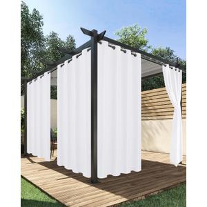 HolidayIdeas Extra Wide Outdoor Curtains for Patio Waterproof, 4 Panels - 110 x 95 Inch - Privacy & Light Filtering Curtains White Grommet Outside Curtains for Porch, Gazebo, Pergola, Backyard