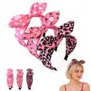 3 Pack Valentine's Day Headbands for Women & Girls, Heart Headbands Cute Knotted Headband Pink Heart Leopard Floral Print Bow Hair Hoops, Holiday Hair Accessories for Party & Gifts