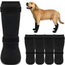 Dog Socks 4-Pack for Medium & Large Dogs, Waterproof, Wear-Resistant, Non-Slip, Prevent Licking Paws, Adjustable Straps, Anti-Falling Off, for Wooden Floors, Indoor & Outdoor Use (Black, L)