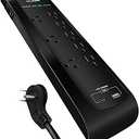 Digital Energy USB-C and USB-A 8 Outlet 8 Outlet 4200 Joules Surge Protector Power Strip, 3 Wide Spaced Outlets, 6 Foot 14/3 AWG Cord, Black