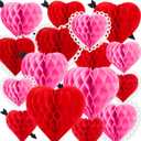 18 Pcs Valentine's Day Heart Shaped Honeycomb Balls Tissue Paper Honeycomb Balls Paper Party Decorations Ideal for Valentine Wedding Engagement Birthday Party (Red, Pink)
