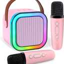 Mini Karaoke Machine,Portable Bluetooth Speaker with 2 Wireless Microphone for Kids Adults with Led Lights,Christmas Birthday Gifts for Girls Ages 4-12 Years Old Support USB/TF/AUX for Home Partypink