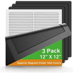 Magnetic Vent Covers, Strong Magnet Floor Vent Covers, 12" x 12" Register Vent Covers for Home Floor, Wall and Ceiling Vents, Air Vent Covers for RV, Air Conditioning and AC Vents, Black 3 Pack