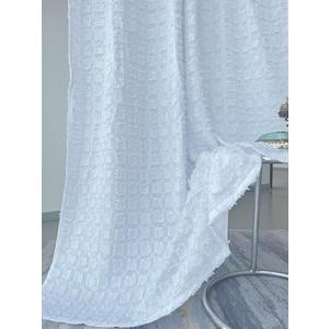 GOHD Fashion Plaids Boho Window Curtains Pattern Clipped Yarn Farmhouse 2 Panels Set for Bathroom/Bedroom/Living Room Vintage Chic Textured Drapes(84in, White)
