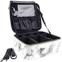 gzcz Travel Makeup Bag 10.2'' Cosmetic Bag Organizer Make up Train Case Portable Brush Artist Storage bag with Adjustable Dividers and shoulder strap for Make up Accessories (Marble White) (Small)