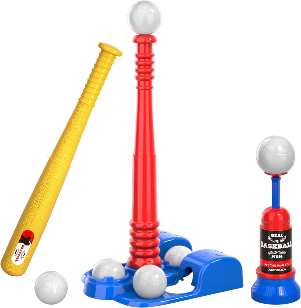Bennol T Ball Set Toys for Kids 3-5 5-8, Kids Baseball Tee for Boys Toddlers, Auto Ball Launcher, Indoor Outdoor Outside Sports Tee Ball Set Toys Gifts for 3 4 5 6 Year Old Boys Toddler Kids