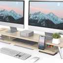 Fenge Dual Monitor Stand, Monitor Stands Riser for 2 monitors, 42.5 Inch Wood Desk Shelf with Storage Organizer and Cable Management for Office Desk Accessories (Oak)