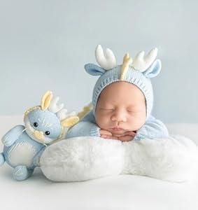 Newborn Photography Props Animal Style Photo Posing Outfits,(Fits for 7-10 Lbs Baby) White Crochet Knitted Costume and Hat, Newborn Photography Accessories for Posing (Romper+Hat)
