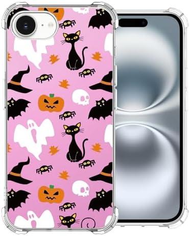 CAROKI Halloween Phone Case for iPhone 16e,Halloween Cartoon Pink Cartoon Ghost Pattern Cover Kids Girls Cute Slim Fit Rubber Bumper Protective Case for iPhone 16e 6.1" 2 Pack