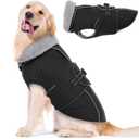 LeLePet Waterproof, Windproof Dog Coat (Black, 2XL) - Reflective, Adjustable, Polyester Cold Weather Coat with Fleece Lining for Large Dogs