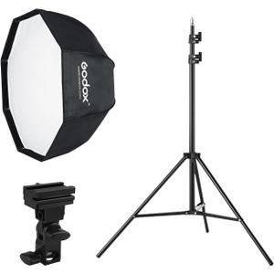 Godox Photo Studio 80cm 31.5in Portable Octagon Umbrella Softbox,190cm Light Stand with Hot Shoe Holder Bracket kit for Flash Speelidte