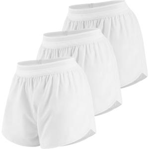 Liloak Womens Athletic Shorts with Mesh Waist 2 in 1 Running Activewear Mid Rise Gym Shorts Pack (Large, 3*white)