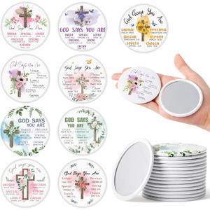 Christian Gifts Compact Mirror - 36Pcs Flower Cross God Say You are Bible Verse Mini Compact Mirrors Inspirational Small Portable Pocket Makeup Mirror for Purse Church Party Favors for Women