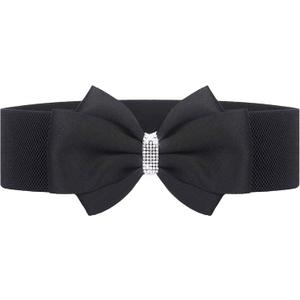Women's Elastic Bow Belt Wide Rhinestone Stretch Belts Ladies Waist Accessories for Dress Jeans