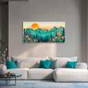 SLYCAY Large Green Mountain Wall Art for Living Room, Abstract Boho Sunset Teal Forest Floral Landscape Canvas Painting Pictures Wall Decor, Bedroom Office Hallway Prints Artwork 24"X48"