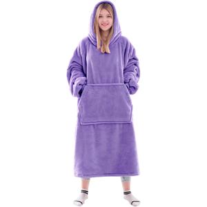 Waitu Wearable Blanket Sweatshirt Gifts for Women and Men, Super Warm and Cozy Blanket Hoodie, Thick Flannel Blanket with Sleeves and Giant Pocket - Purple (Adult)