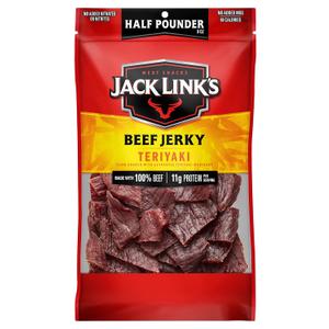 Jack Link's Beef Jerky, Teriyaki, Half Pounder Large Jerky Bag - Flavorful Meat Snack, Ready to Eat Protein Snacks with 11g of Protein per Serving, Made with 100% Beef (EXP 05/24/26)