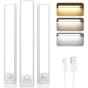 Brightever Under Cabinet Lights, 14-Inch Rechargeable Battery Operated Motion Sensor Lights Indoor, 3200mAh Wireless Magnetic Dimmable Under Closet Counter Night Lights for Kitchen Stair, 3 Packs