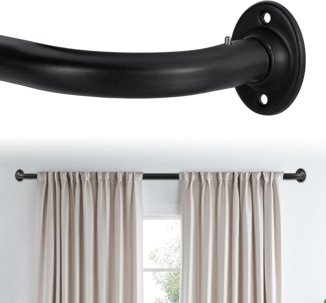 H.VERSAILTEX Wrap Around Black Curtain Rod for Windows 18.5 to 88.5 Inch, 3/4 Inch Adjustable Heavy Duty Blackout Curtain Rods Telescoping Curved Drapery Rods for living room Indoor/Outdoor