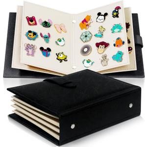 Portable Enamel Pin Album, CollectHall Pin Trading Book, to Display and Trade Your Disney Pins, 42 Pins Capacity, PU Leather Pin Holder, Fit Rubber Pin Back, Black, CHMTC11-H
